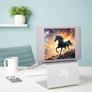 Black Stallion in Desert Nebula stars lightning