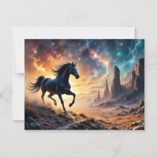 Black Stallion in Desert Nebula stars lightning Postcard