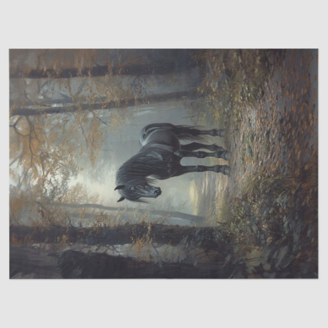 Black Stallion in the Woods Decoupage Tissue Paper (Front)