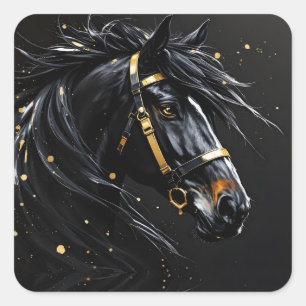 Black Stallion on black hints of gold and white Square Sticker