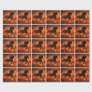 Black Stallion Running Through Orange Mist Wrapping Paper