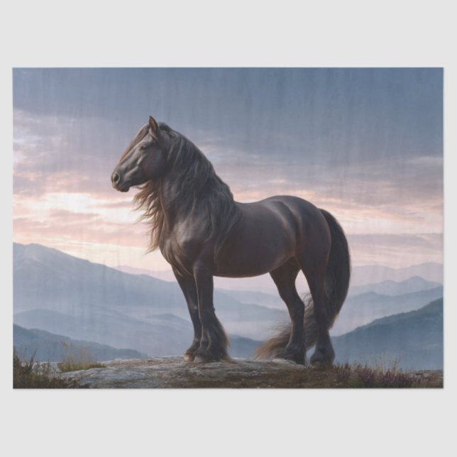 Black Stallion Wild Horse Mountain Top Decoupage Tissue Paper (Front)