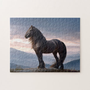 Black Stallion Wild Horse Mountain Top Jigsaw Puzzle