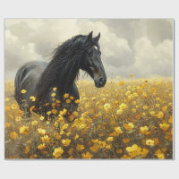 Black Stallion with Yellow Wildflowers Decoupage