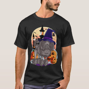 Black Standard Poodle Cute Halloween Witch Pumpkin T-Shirt