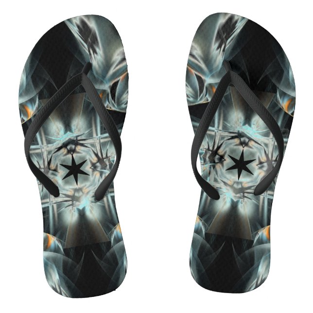 Black Star Abstract Black and White Pattern Thongs (Footbed)