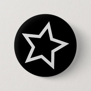 Black Star Bold White Outline 6 Cm Round Badge