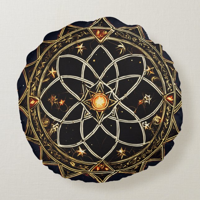Black Star Round Pillow – Stylish Decorative  (Back)