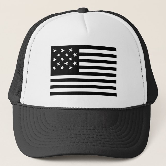 Black Star-Spangled Banner America Flag Trucker Hat (Front)
