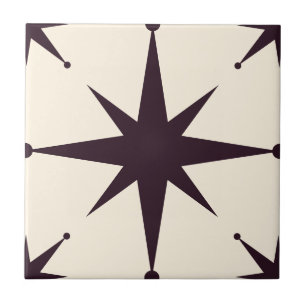 black Starburst Mid Century Modern Vintage Ceramic Tile