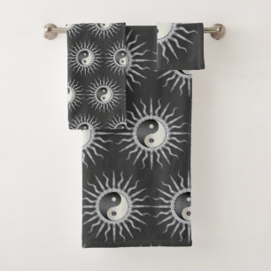 Black Starburst Yin Yang Bath Towel Set