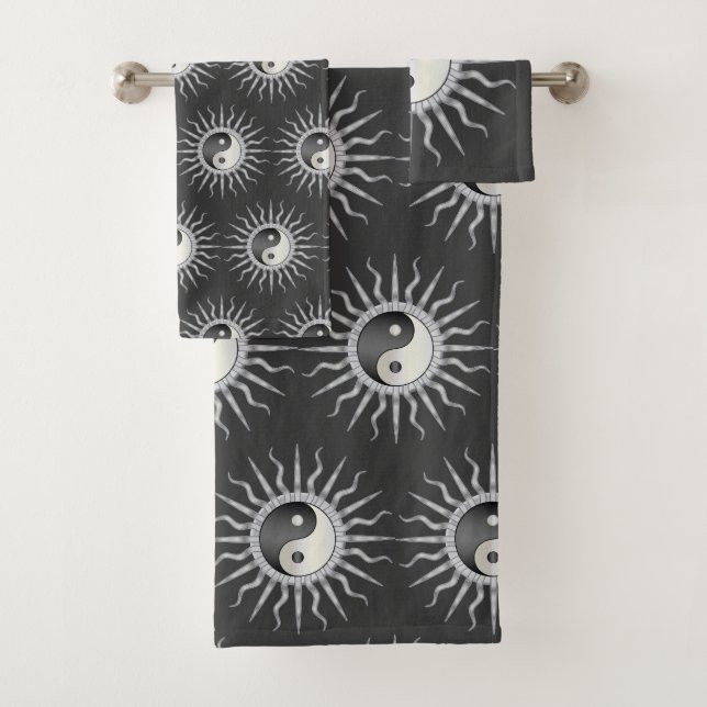 Black Starburst Yin Yang  Bath Towel Set (Insitu)