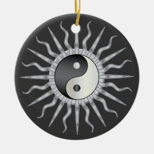 Black Starburst Yin Yang Ceramic Ornament