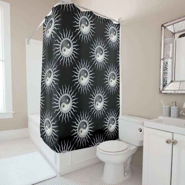 Black Starburst Yin Yang  Shower Curtain (In Situ)