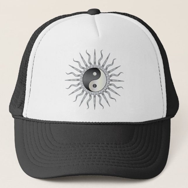 Black Starburst Yin Yang Trucker Hat (Front)