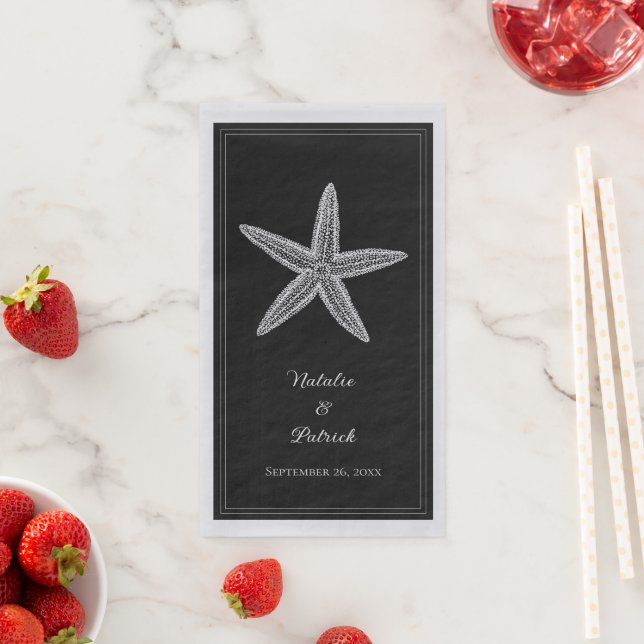 Black Starfish Wedding Napkin (Insitu)