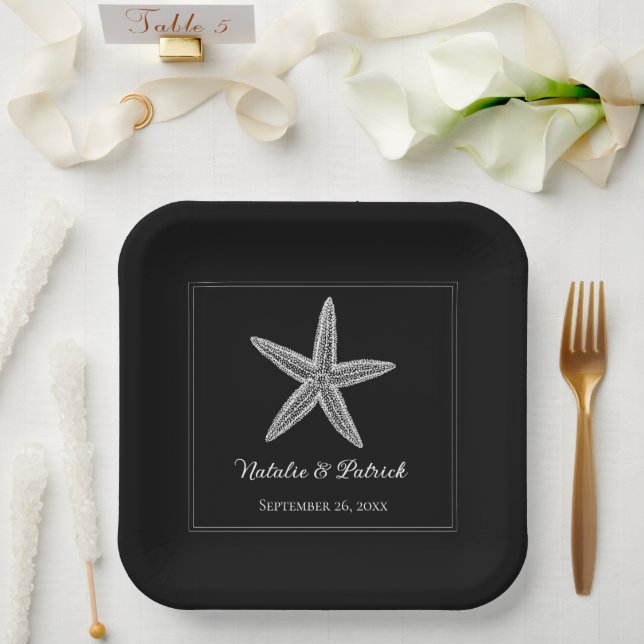 Black Starfish Wedding Paper Plates (Wedding)