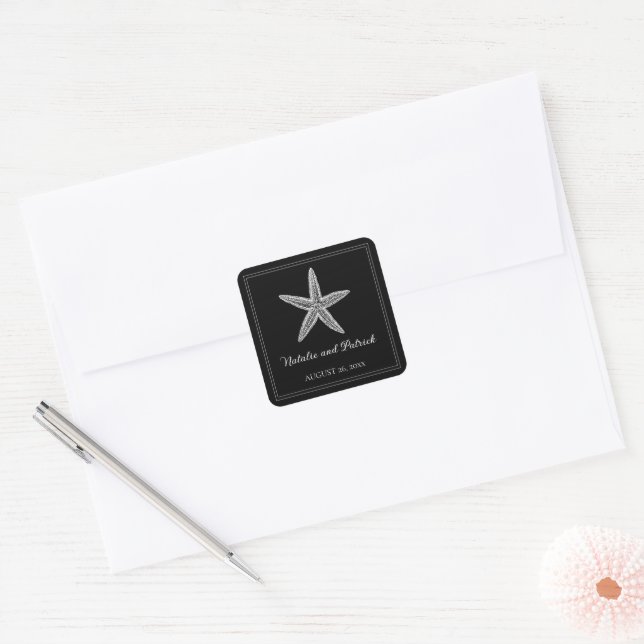 Black Starfish Wedding Stickers (Envelope)
