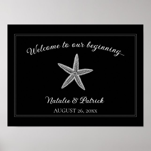 Black Starfish Wedding Welcome Poster (Front)