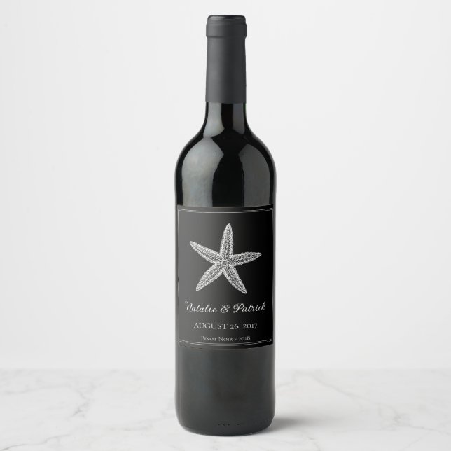 Black Starfish Wedding Wine Label (Front)