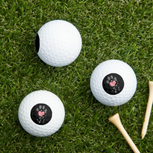 Black Starlight Pink Heart Paw Print Dog Golf Balls