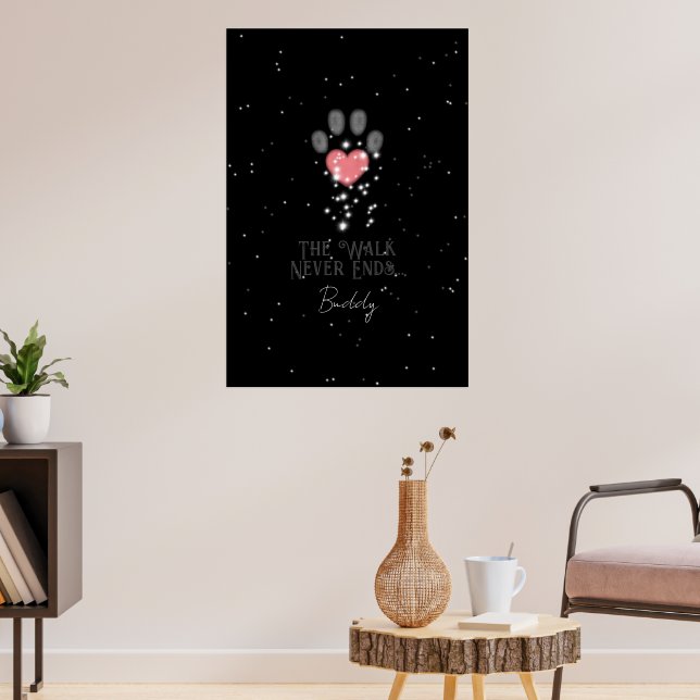 Black Starlight Pink Heart Paw Print Dog Memorial (Living Room 3)