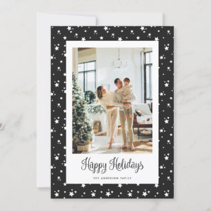 Black Starry Modern Photo Happy Holidays Card