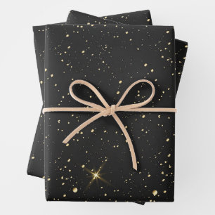 Black Starry Night Abstract Galaxy Wrapping Paper Sheet