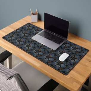 Black stars abstract pattern blue desk mat