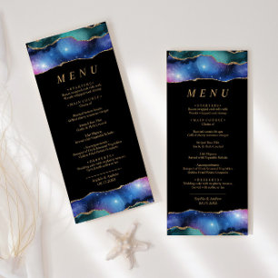 Black & Stars Blue Gold Calligraphy Wedding Menu