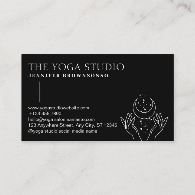 Black Stars Energy Healing Hands Moon Spiritual Business Card (Front)