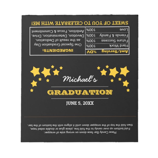 Black Stars Graduation Favor Candy Wrappers Notepad (Front)