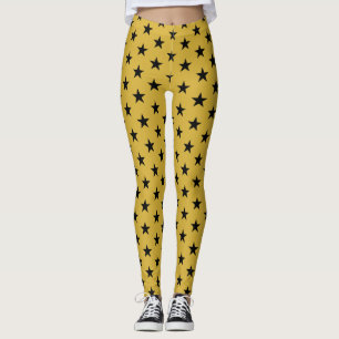 Black Stars on Gold Leggings