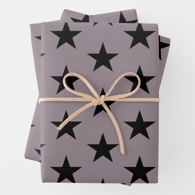 Black Stars on Lavender Wrapping Paper Sheet (In situ)