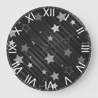 Black Stars Pattern Large Clock