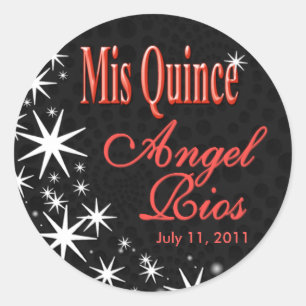 "Black Stars Quinceañera" Party (black/coral) Classic Round Sticker