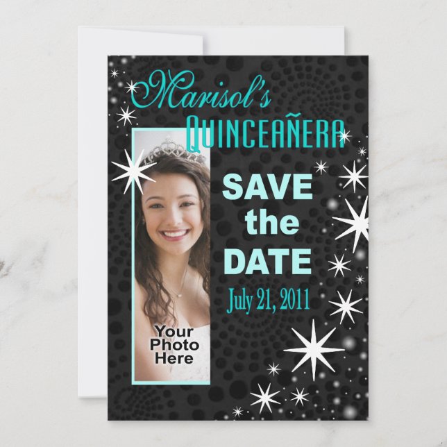 Black Stars Quinceañera Photo Party Save The Date (Front)