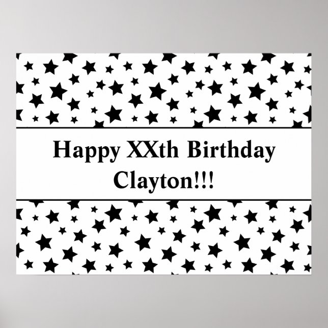 Black Stars With Message Birthday Poster (Front)