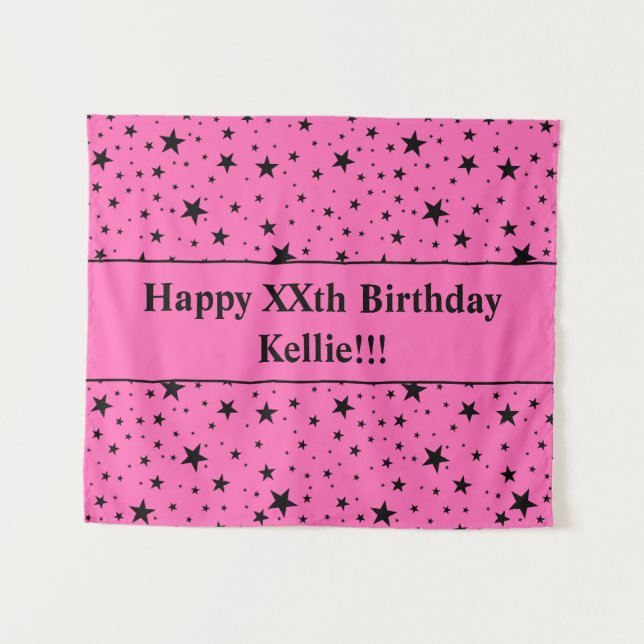Black Stars With Message On Pink Birthday Tapestry (Front (Horizontal))