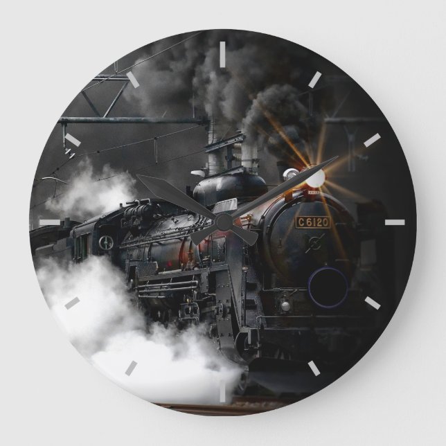 Black Steam Train Large Clock (Front)