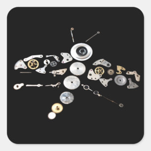 Black Steampunk Dragon Fly Square Sticker