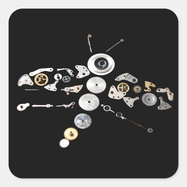 Black Steampunk Dragon Fly Square Sticker (Front)