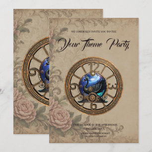 Black steampunk swan with clocks and gears. invitation