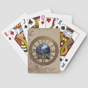 Black steampunk swan with clocks and gears. playing cards