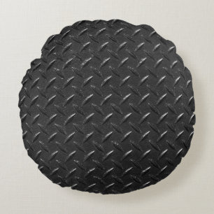 Black steel, fluted metallic texture. round cushion