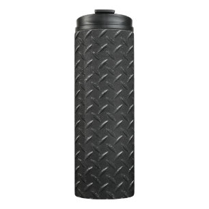 Black steel, fluted metallic texture. thermal tumbler