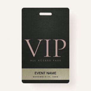 BLACK STEEL GREY PALE GOLD VIP EVENT ACCESS PASS ID BADGE