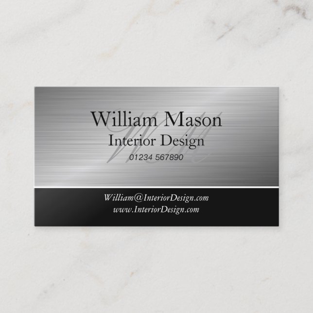 Black & Steel Monogram Business Card (Front)