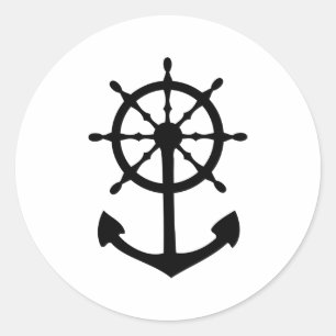 black steering wheel anchor icon classic round sticker