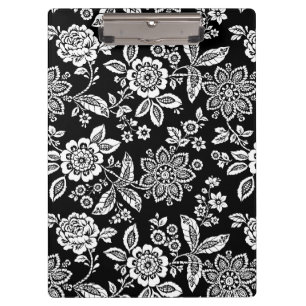 Black Stencil Flowers Clipboard